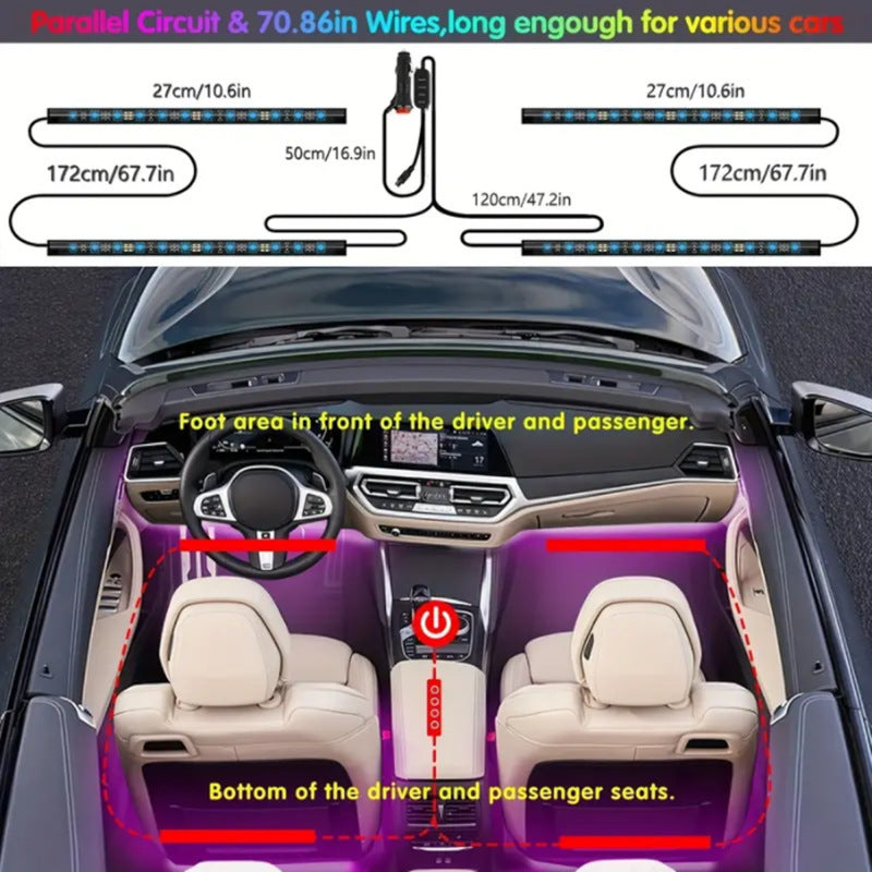 LED Car Interior Ambience Bluetooth APP Colorful Remote Control Voice Control Atmosphere Light